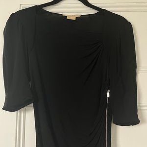 Michael Kors black short sleeve maxi dress with side ruching and side zip